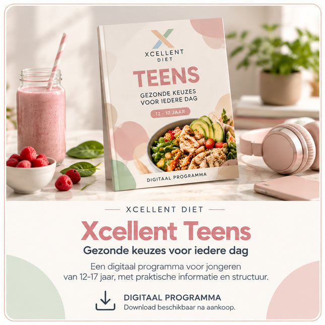 Xcellent Teens digitaal voedingsprogramma voor jongeren van 12 tot 17 jaar, gericht op gezonde eetgewoontes en dagelijkse structuur.